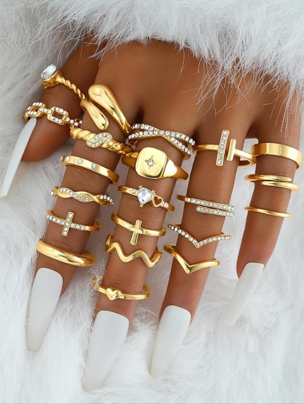 Gold Stackable Rings Set Gold Plated - Picture 4 of 9